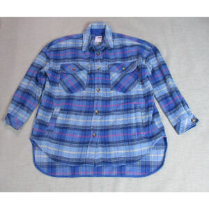 So Jacket Women Size XL Blue Plaid Flannel Shirt Shacket Granny Cabincore Ranch